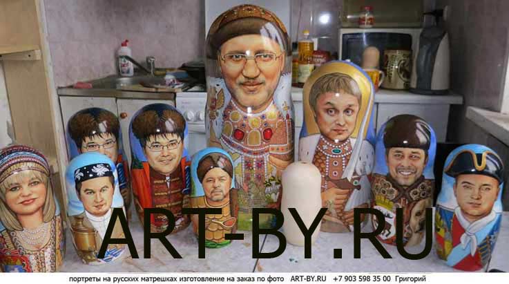 роспись матрешек по фото с портретами менеджеров торговой фирмы из Екатеринбурга