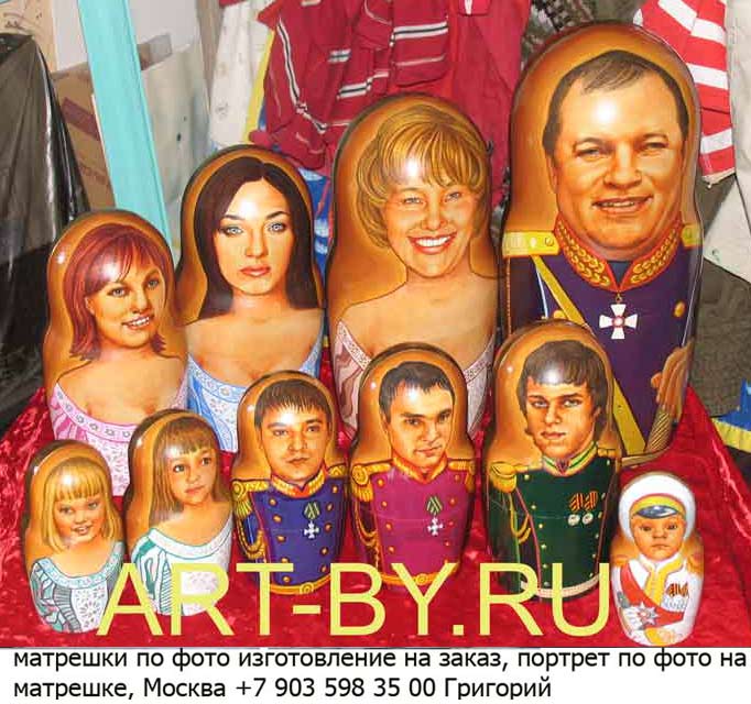 что подарить бывшему шефу руководителю на день рождения портрет по фото всей семьи на матрешке Екатеринбург