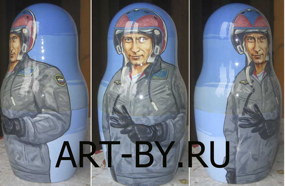портретная матрешка по фото президент Путин в форме военного летчика