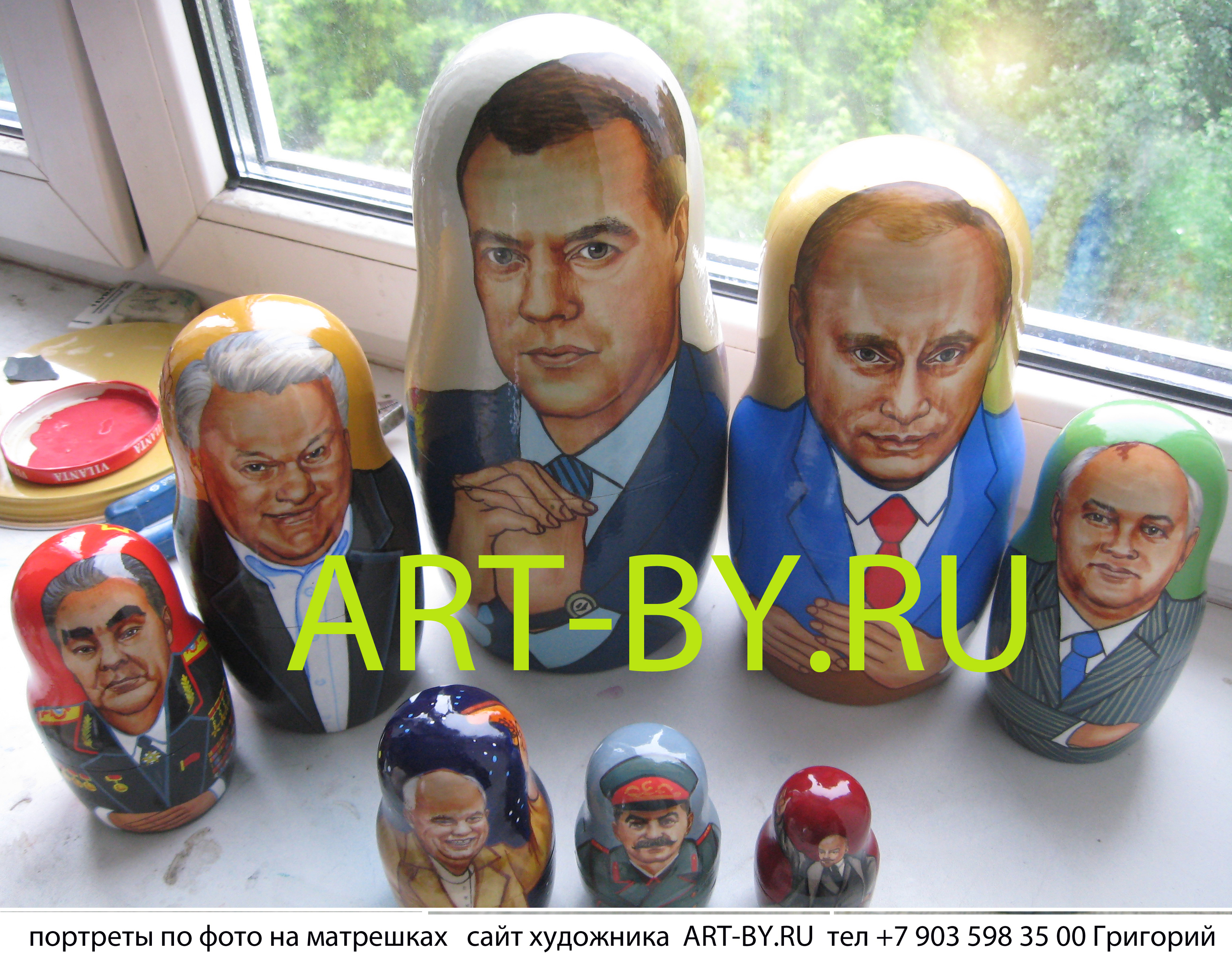 президенты россии на матрешке от Медведева до Ленина матрешки по фото на заказ
